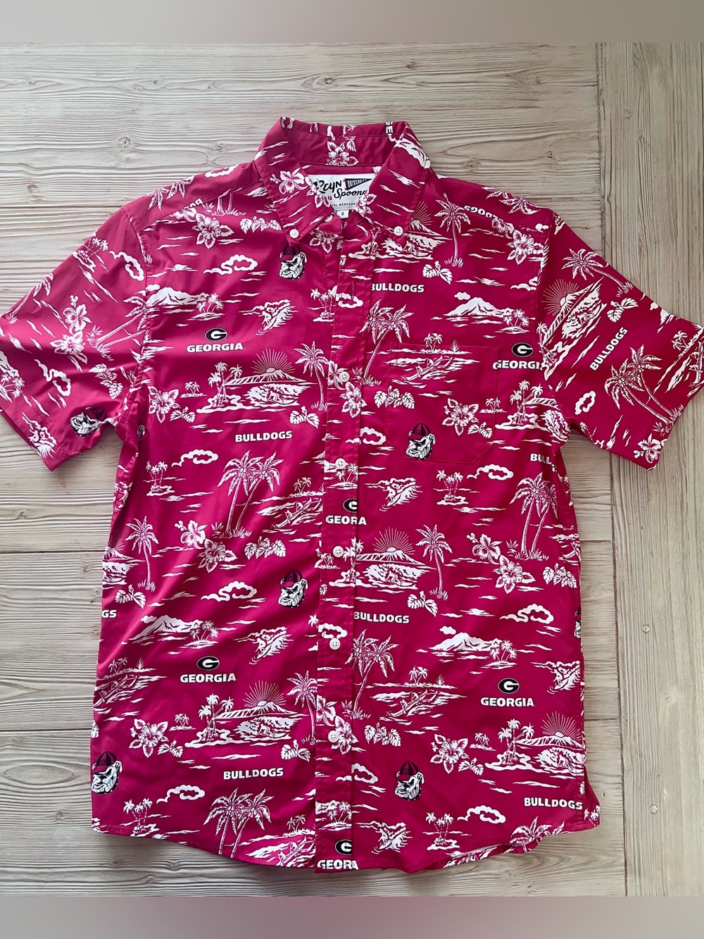 Reyn Spooner Georgia Bulldogs Hawaiian Aloha Shirt Red Tropical Print